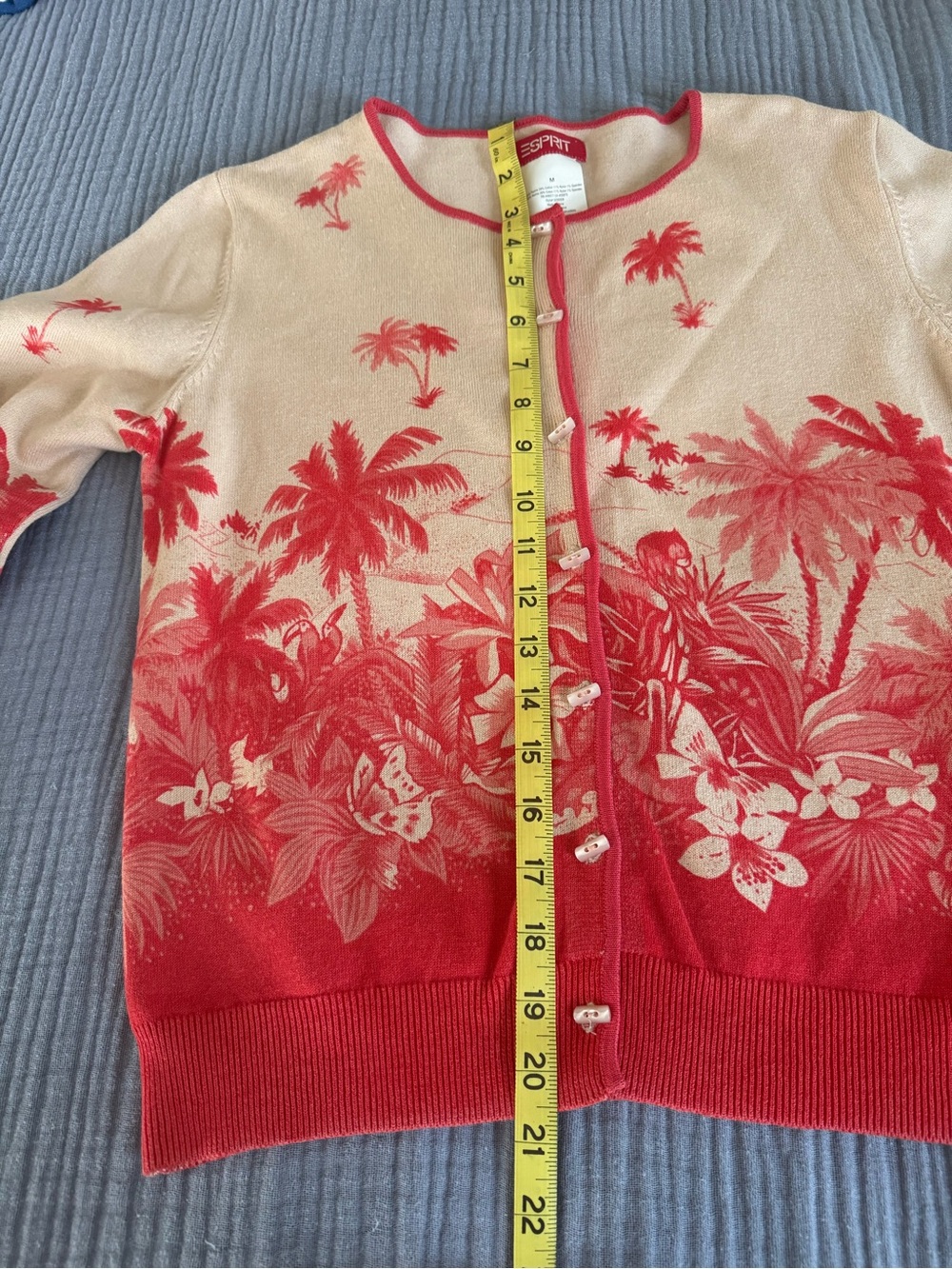 Rare Vintage Esprit 90s Y2K Tropical Scenic Cardigan Ramie Cotton M - Picture 5 of 8